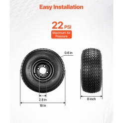 VEVOR Golf Cart Wheels, 8" 18x8.50-8 Black Steel Golf Cart Tires and Wheels Combo (Set of 4) Fit Club Car, EZGO, Yamaha, 4 Ply Rubber 4-Lug Lawn Mower Tires & Rims Assembly, 800 lbs Load, All-Terrain