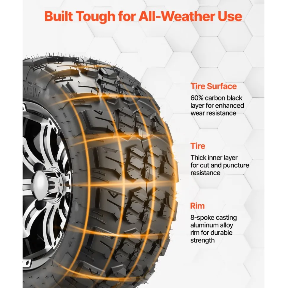 VEVOR Golf Cart Wheels, 12" 20x10-12 Black Aluminum Alloy Golf Cart Tires and Wheels Combo (Set of 4) Fit Club Car, EZGO, Yamaha, 4 Ply Rubber 4-Lug Lawn Mower Tires & Rims, 800 lbs Load, All-Terrain