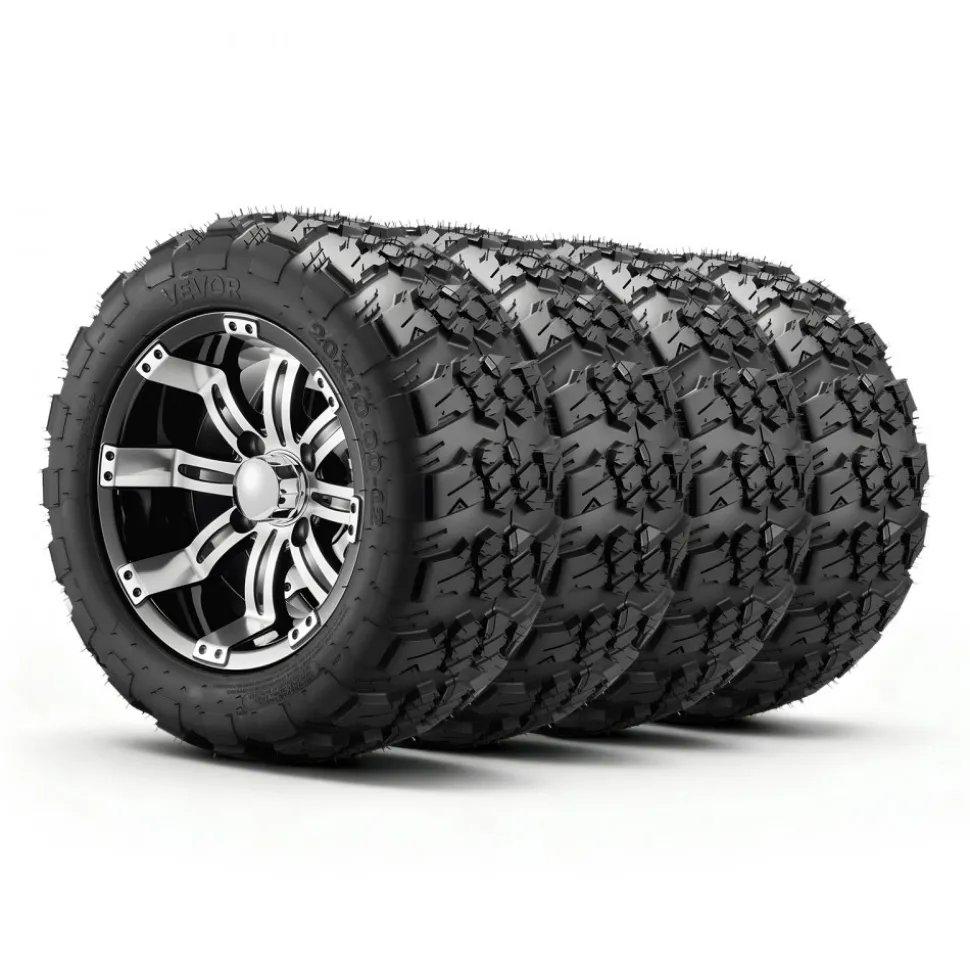VEVOR Golf Cart Wheels, 12" 20x10-12 Black Aluminum Alloy Golf Cart Tires and Wheels Combo (Set of 4) Fit Club Car, EZGO, Yamaha, 4 Ply Rubber 4-Lug Lawn Mower Tires & Rims, 800 lbs Load, All-Terrain