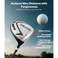 VEVOR Golf Club Set, 12 Pieces Men's Complete Golf Club Set Right Handed with 460CC #1 Driver, #3 & 5 Fairway Wood, #4 Hybrid, #5/#6/#7/#8/#9/#PW/#SW Irons, L-Shaped Putter, Golf Stand Bag, Black