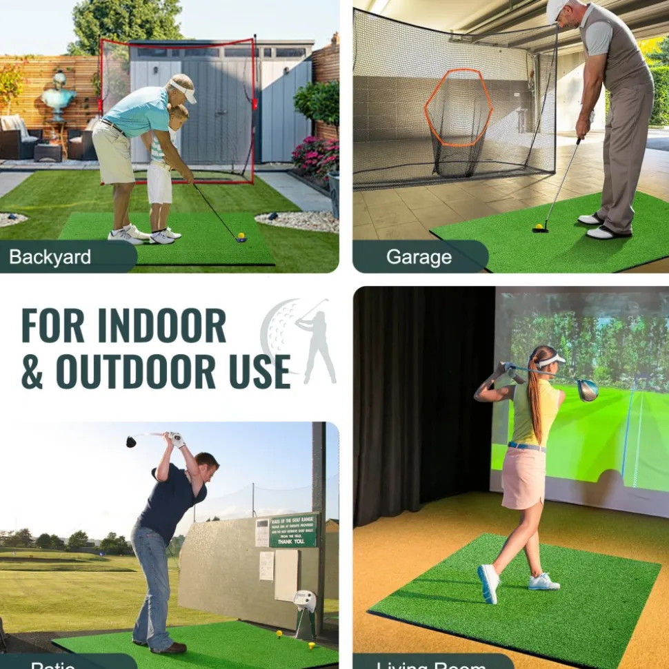 VEVOR Golf Hitting Mat, 5x4ft Artificial Turf Golf Hitting Mat, Golf Hitting Training Aids with 10 Golf Balls, 9 Golf Tees, Golf Practice Hitting Mat for Backyard Driving Indoor Outdoor Training