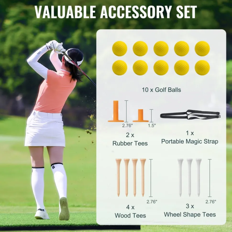 VEVOR Golf Hitting Mat, 5x4ft Artificial Turf Golf Hitting Mat, Golf Hitting Training Aids with 10 Golf Balls, 9 Golf Tees, Golf Practice Hitting Mat for Backyard Driving Indoor Outdoor Training