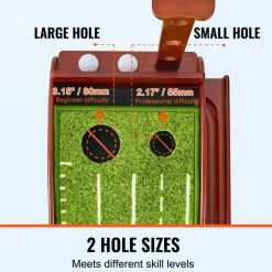 VEVOR Golf Putting Mat, 2 Hole Indoor Golf Putting Green, Wrinkle-Free Golf Training Aid, Mini Golf Set with Auto-Ball Return, Alignment Guide, 3 Ball, Wood Base, Game Practice Gift for Home Office