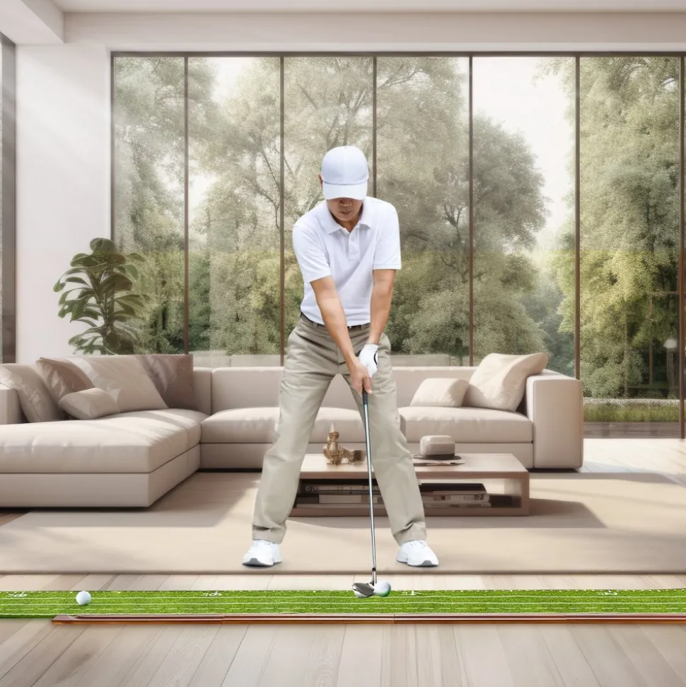 VEVOR Golf Putting Mat, 2 Hole Indoor Golf Putting Green, Wrinkle-Free Golf Training Aid, Mini Golf Set with Auto-Ball Return, Alignment Guide, 3 Ball, Wood Base, Game Practice Gift for Home Office
