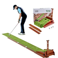 VEVOR Golf Putting Mat, 2 Hole Indoor Golf Putting Green, Wrinkle-Free Golf Training Aid, Mini Golf Set with Auto-Ball Return, Alignment Guide, 3 Ball, Wood Base, Game Practice Gift for Home Office