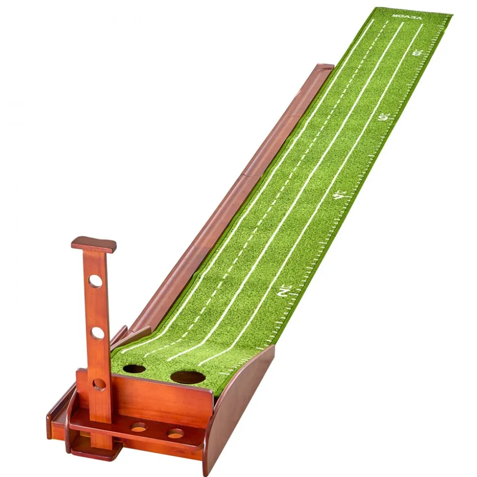 VEVOR Golf Putting Mat, 2 Hole Indoor Golf Putting Green, Wrinkle-Free Golf Training Aid, Mini Golf Set with Auto-Ball Return, Alignment Guide, 3 Ball, Wood Base, Game Practice Gift for Home Office