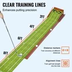 VEVOR Golf Putting Mat, 5 Hole Indoor Golf Putting Green, Wrinkle-Free Golf Training Aid, Mini Golf Set  with Auto-Ball Return, Alignment Guide, 3 Ball, Wood Base, Game Practice Gift for Home Offic