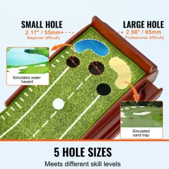 VEVOR Golf Putting Mat, 5 Hole Indoor Golf Putting Green, Wrinkle-Free Golf Training Aid, Mini Golf Set with Auto-Ball Return, Alignment Guide, 3 Ball, Wood Base, Game Practice Gift for Home Offic