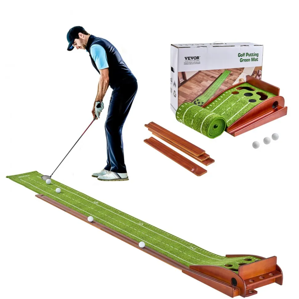 VEVOR Golf Putting Mat, 5 Hole Indoor Golf Putting Green, Wrinkle-Free Golf Training Aid, Mini Golf Set with Auto-Ball Return, Alignment Guide, 3 Ball, Wood Base, Game Practice Gift for Home Offic