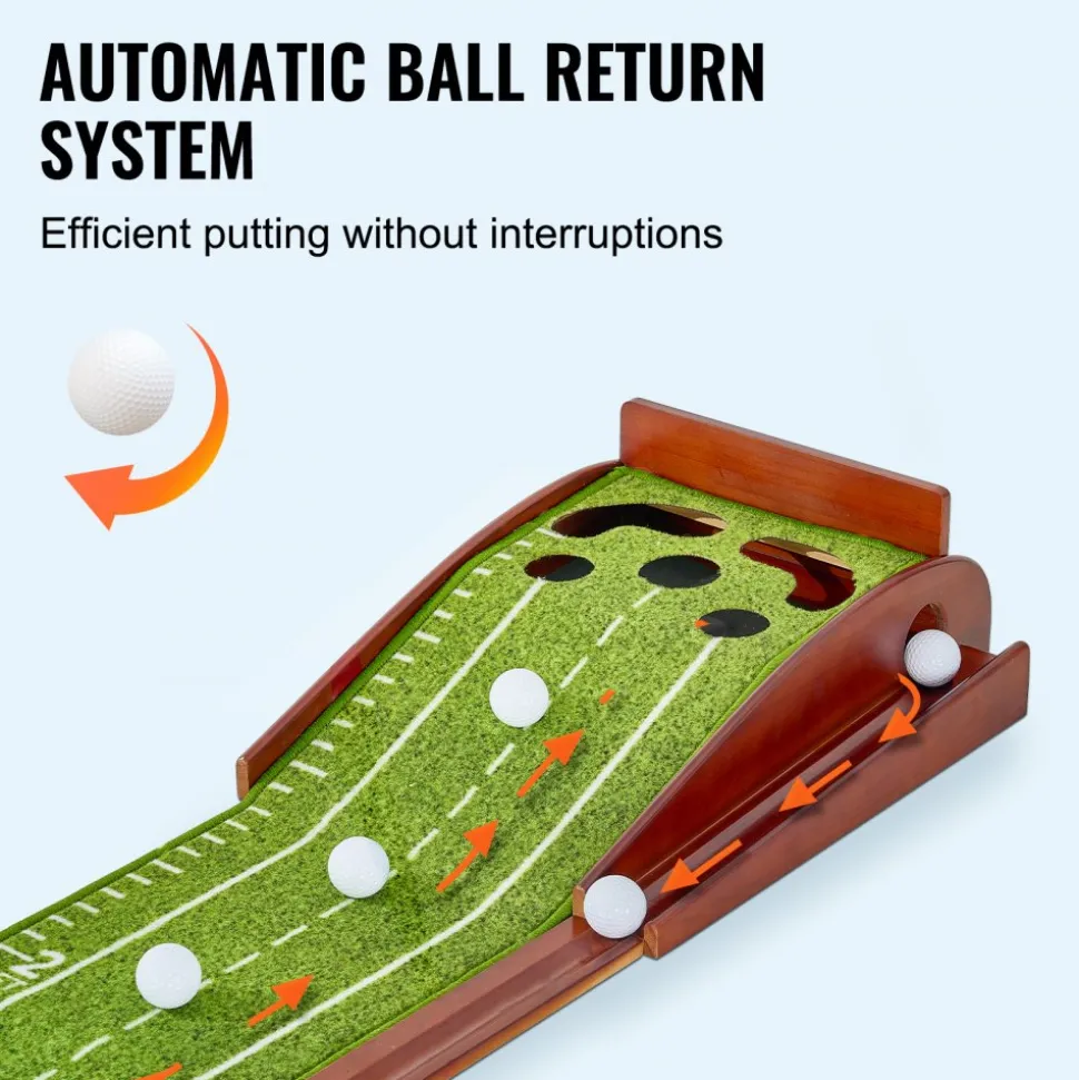VEVOR Golf Putting Mat, 5 Hole Indoor Golf Putting Green, Wrinkle-Free Golf Training Aid, Mini Golf Set with Auto-Ball Return, Alignment Guide, 3 Ball, Wood Base, Game Practice Gift for Home Offic