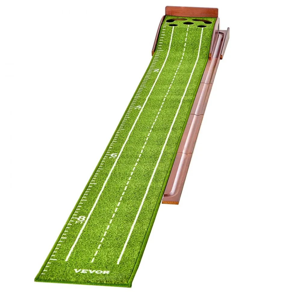 VEVOR Golf Putting Mat, 5 Hole Indoor Golf Putting Green, Wrinkle-Free Golf Training Aid, Mini Golf Set with Auto-Ball Return, Alignment Guide, 3 Ball, Wood Base, Game Practice Gift for Home Offic