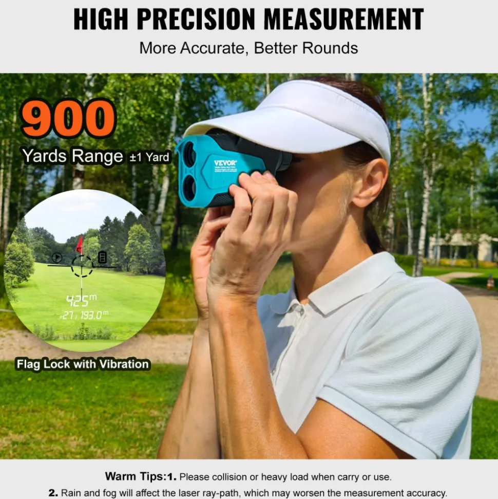 VEVOR Golf Rangefinder, 900 Yards Laser Golfing Hunting Range Finder, 6X Magnification Distance Measuring, Golfing Accessory with External Magnet Mount, High-Precision Flag Lock, Slope, and Batteries