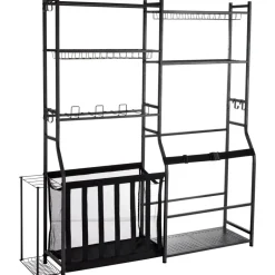 VEVOR Golf Storage Garage Organizer, 2 Golf Bag Storage Stand Holder and Other Sports Equipment Storage Rack, Outdoor Steel Ball Cart, Sports Gear and Toys Storage Shelves with Baskets & Hooks, Black