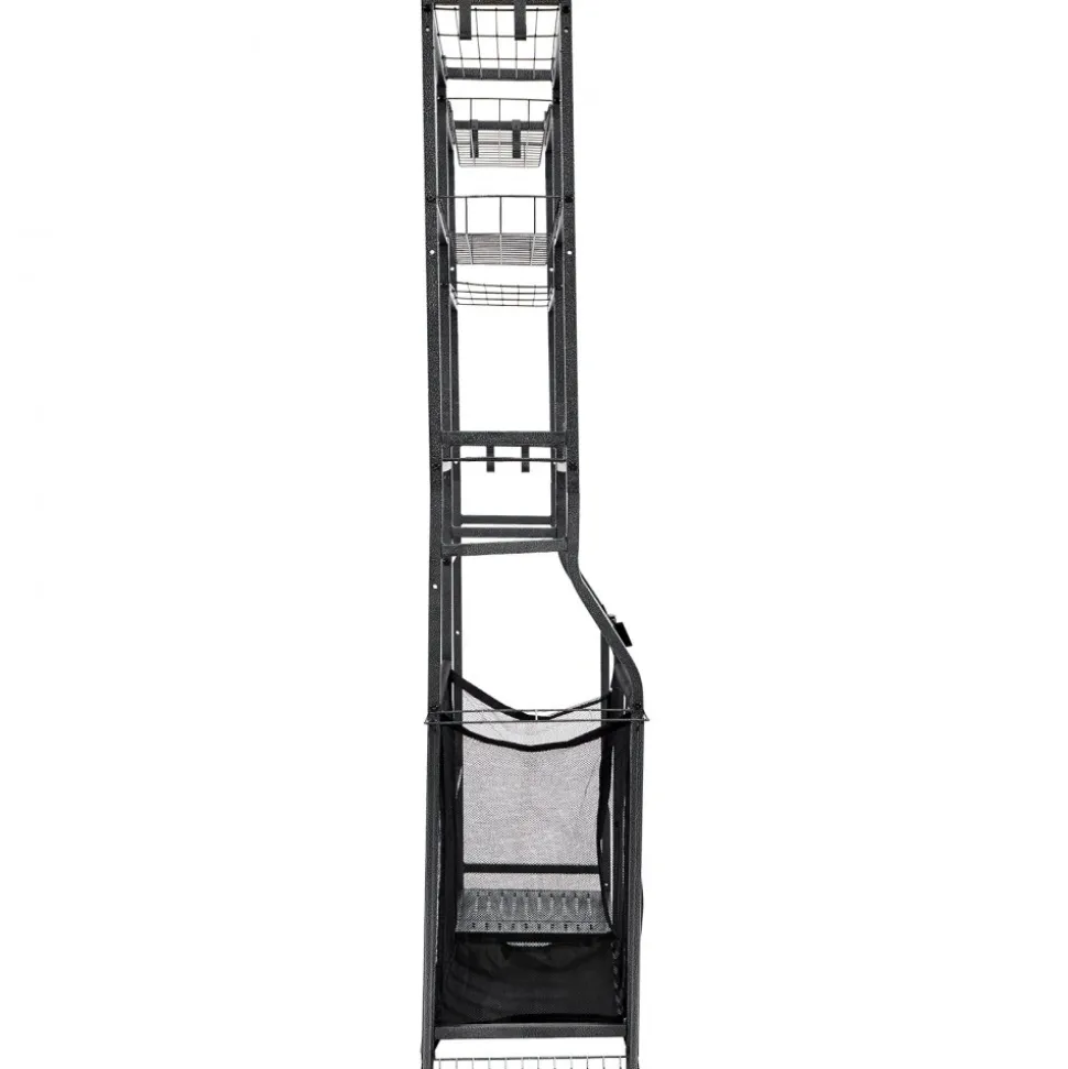 VEVOR Golf Storage Garage Organizer, 2 Golf Bag Storage Stand Holder and Other Sports Equipment Storage Rack, Outdoor Steel Ball Cart, Sports Gear and Toys Storage Shelves with Baskets & Hooks, Black