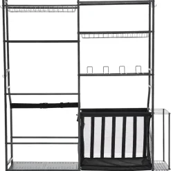 VEVOR Golf Storage Garage Organizer, 2 Golf Bag Storage Stand Holder and Other Sports Equipment Storage Rack, Outdoor Steel Ball Cart, Sports Gear and Toys Storage Shelves with Baskets & Hooks, Black