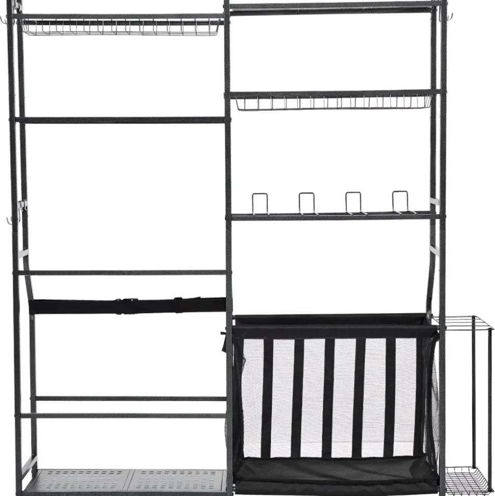 VEVOR Golf Storage Garage Organizer, 2 Golf Bag Storage Stand Holder and Other Sports Equipment Storage Rack, Outdoor Steel Ball Cart, Sports Gear and Toys Storage Shelves with Baskets & Hooks, Black