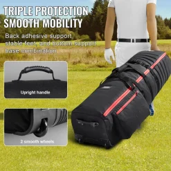 VEVOR Golf Travel Bag, Outdoors Soft-Sided Golf Travel Cover, Heavy Duty 1800D Polyester Oxford Wear-Resistant Waterproof, Padded Luggage Case with Wheels, Foldable Golf Club Storage Bag for Airline