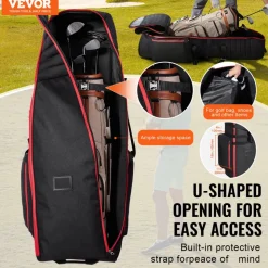 VEVOR Golf Travel Bag, Outdoors Soft-Sided Golf Travel Cover, Heavy Duty 1800D Polyester Oxford Wear-Resistant Waterproof, Padded Luggage Case with Wheels, Foldable Golf Club Storage Bag for Airline