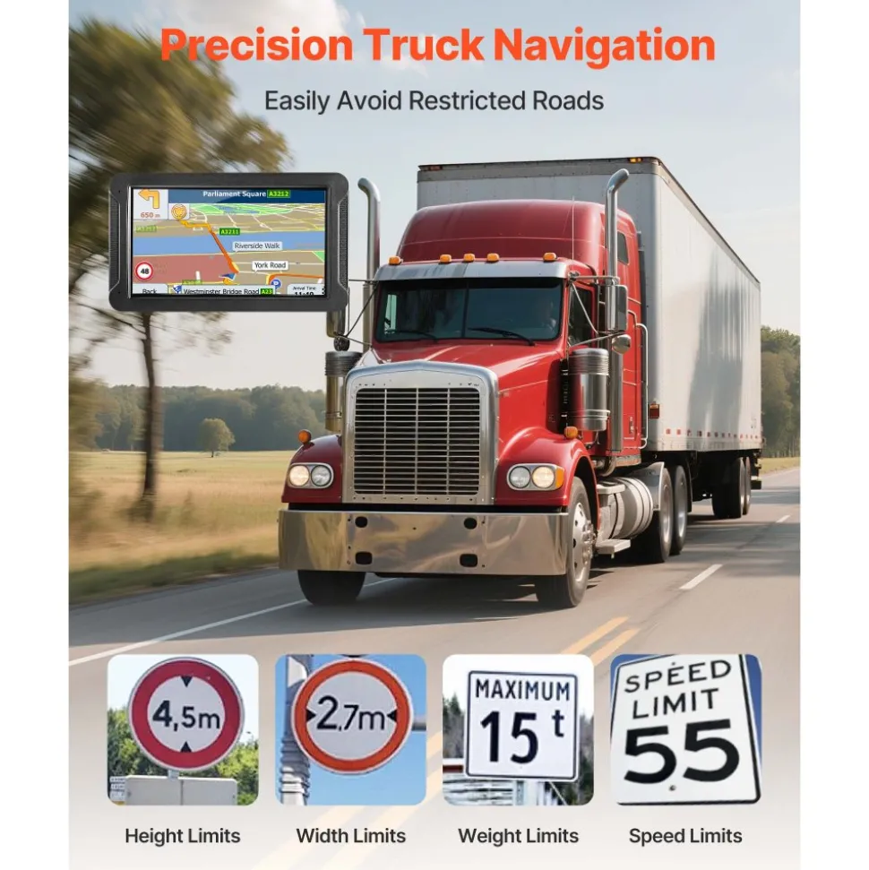 VEVOR GPS Navigator for Car, 7 inch Touch Screen 16GB GPS Navigation System with Built-in Dash Cam, Voice Turn-by-Turn Guidance, Speed and Red Light Warning, Custom Truck Routing, for Car Truck RV