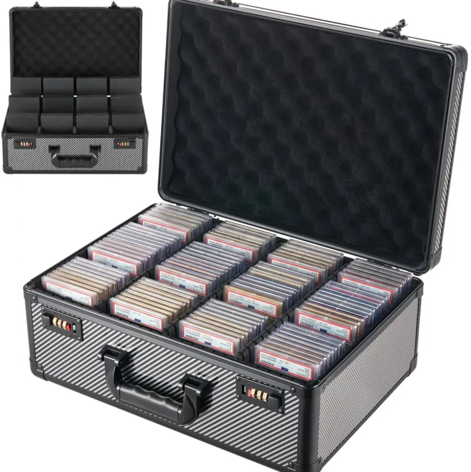 VEVOR Graded Card Case 4 Row 162 PSA Slab Storage Box with Combination Lock, Baseball Sports Trading Cards Holder Collector with 12 Dividers, Holds 130 SGC 115 BGS 585 Top Loaders & 999+ Loose Cards