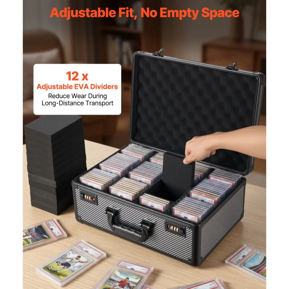 VEVOR Graded Card Case 4 Row 162 PSA Slab Storage Box with Combination Lock, Baseball Sports Trading Cards Holder Collector with 12 Dividers, Holds 130 SGC 115 BGS 585 Top Loaders & 999+ Loose Cards