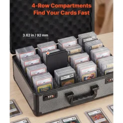 VEVOR Graded Card Case 4 Row 162 PSA Slab Storage Box with Combination Lock, Baseball Sports Trading Cards Holder Collector with 12 Dividers, Holds 130 SGC 115 BGS 585 Top Loaders & 999+ Loose Cards