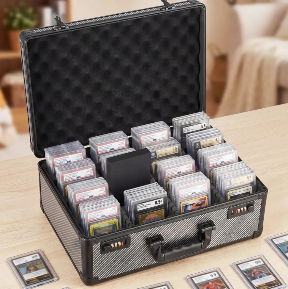 VEVOR Graded Card Case 4 Row 162 PSA Slab Storage Box with Combination Lock, Baseball Sports Trading Cards Holder Collector with 12 Dividers, Holds 130 SGC 115 BGS 585 Top Loaders & 999+ Loose Cards