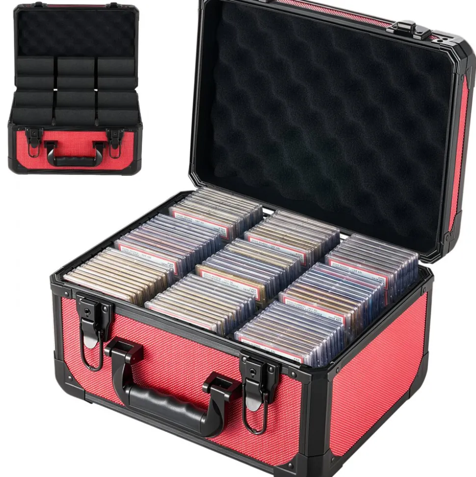 VEVOR Graded Card Case 3 Row 96 PSA Slab Storage Box with Secure Lock, Baseball Sports Trading Cards Holder Collector with 12 Dividers, Key, Holds 76 SGC 68 BGS 348 Top Loaders and 999+ Loose Cards