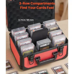 VEVOR Graded Card Case 3 Row 96 PSA Slab Storage Box with Secure Lock, Baseball Sports Trading Cards Holder Collector with 12 Dividers, Key, Holds 76 SGC 68 BGS 348 Top Loaders and 999+ Loose Cards