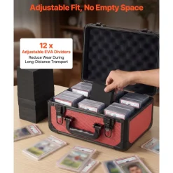 VEVOR Graded Card Case 3 Row 96 PSA Slab Storage Box with Secure Lock, Baseball Sports Trading Cards Holder Collector with 12 Dividers, Key, Holds 76 SGC 68 BGS 348 Top Loaders and 999+ Loose Cards