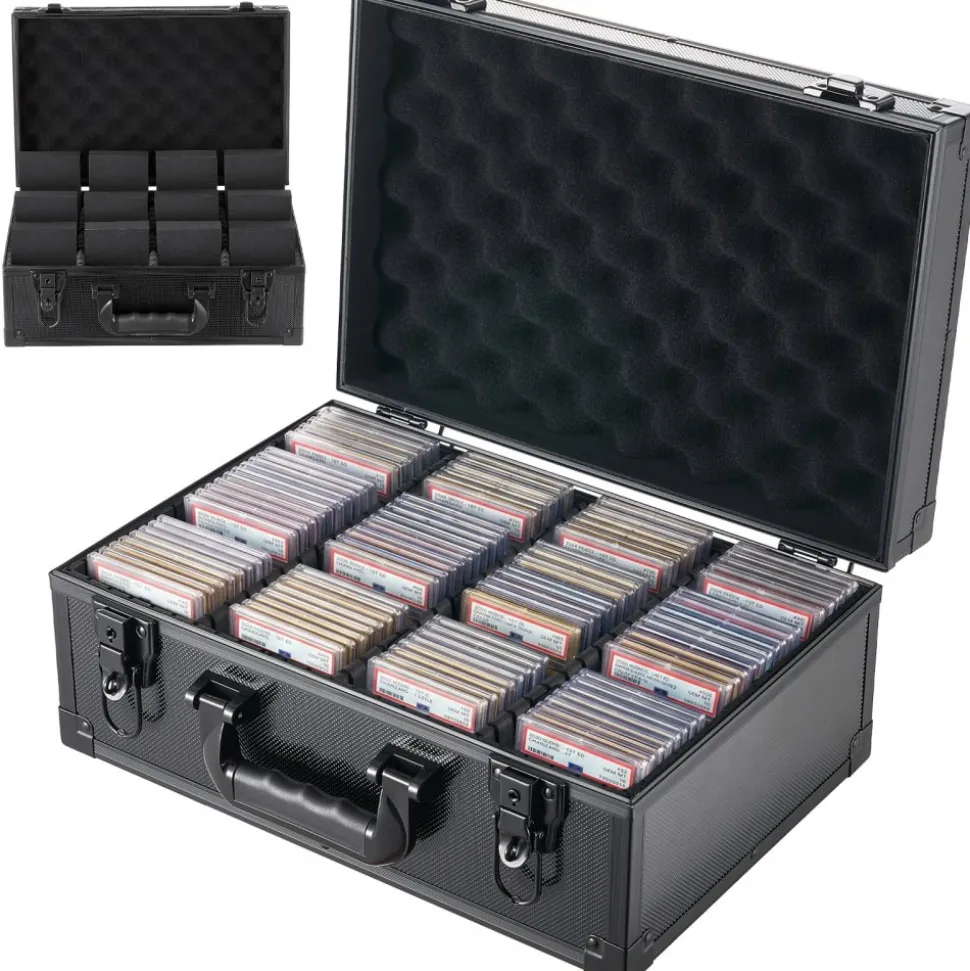 VEVOR Graded Card Case 4 Row 120 PSA Slab Storage Box with Secure Lock, Baseball Sports Trading Cards Holder Collector with 12 Dividers, Key, Holds 95 SGC 85 BGS 435 Top Loaders & 999+ Loose Cards