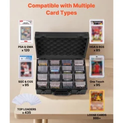 VEVOR Graded Card Case 4 Row 120 PSA Slab Storage Box with Secure Lock, Baseball Sports Trading Cards Holder Collector with 12 Dividers, Key, Holds 95 SGC 85 BGS 435 Top Loaders & 999+ Loose Cards