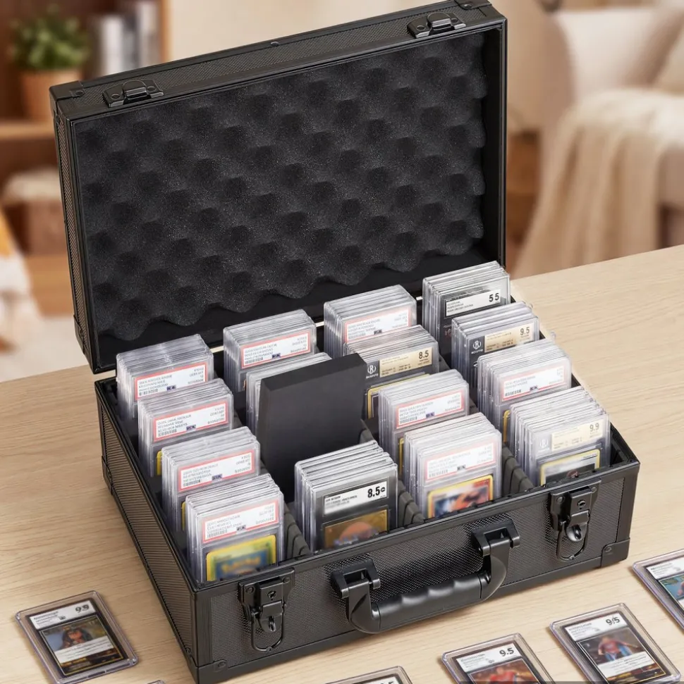 VEVOR Graded Card Case 4 Row 120 PSA Slab Storage Box with Secure Lock, Baseball Sports Trading Cards Holder Collector with 12 Dividers, Key, Holds 95 SGC 85 BGS 435 Top Loaders & 999+ Loose Cards