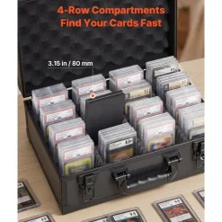 VEVOR Graded Card Case 4 Row 120 PSA Slab Storage Box with Secure Lock, Baseball Sports Trading Cards Holder Collector with 12 Dividers, Key, Holds 95 SGC 85 BGS 435 Top Loaders & 999+ Loose Cards