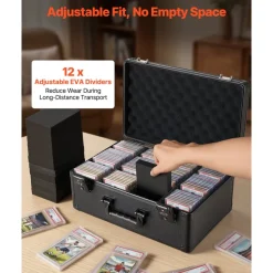 VEVOR Graded Card Case 4 Row 152 PSA Slab Storage Box TSA Approved Lock, Baseball Sports Trading Cards Holder Collector, with 12 Dividers, Holds 120 SGC 100 BGS 550 Top Loaders & 999+ Loose Cards