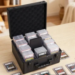 VEVOR Graded Card Case 3 Row 180 PSA Slab Storage Box with Secure Lock, Baseball Sports Trading Cards Holder Collector with 12 Dividers, Key, Holds 120 SGC 100 BGS 520 Top Loaders & 999+ Loose Cards