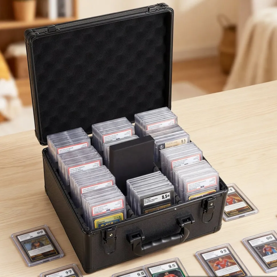 VEVOR Graded Card Case 3 Row 180 PSA Slab Storage Box with Secure Lock, Baseball Sports Trading Cards Holder Collector with 12 Dividers, Key, Holds 120 SGC 100 BGS 520 Top Loaders & 999+ Loose Cards