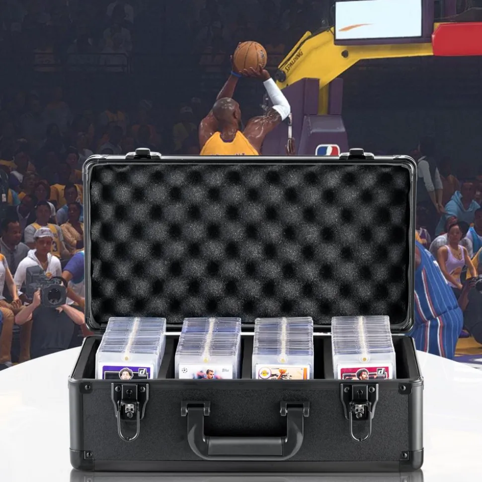 VEVOR Graded Card Storage Box, 4 Slots, Graded Sports Cards Holder Carrying Case with Key Lock Foam Dividers, for 108 PSA Graded Cards 76 BGS Cards 84 SGC Cards 388 Top Loaders or 999+ Loose Cards