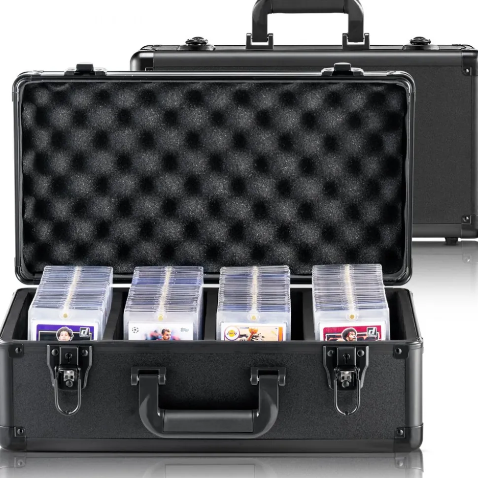 VEVOR Graded Card Storage Box, 4 Slots, Graded Sports Cards Holder Carrying Case with Key Lock Foam Dividers, for 108 PSA Graded Cards 76 BGS Cards 84 SGC Cards 388 Top Loaders or 999+ Loose Cards