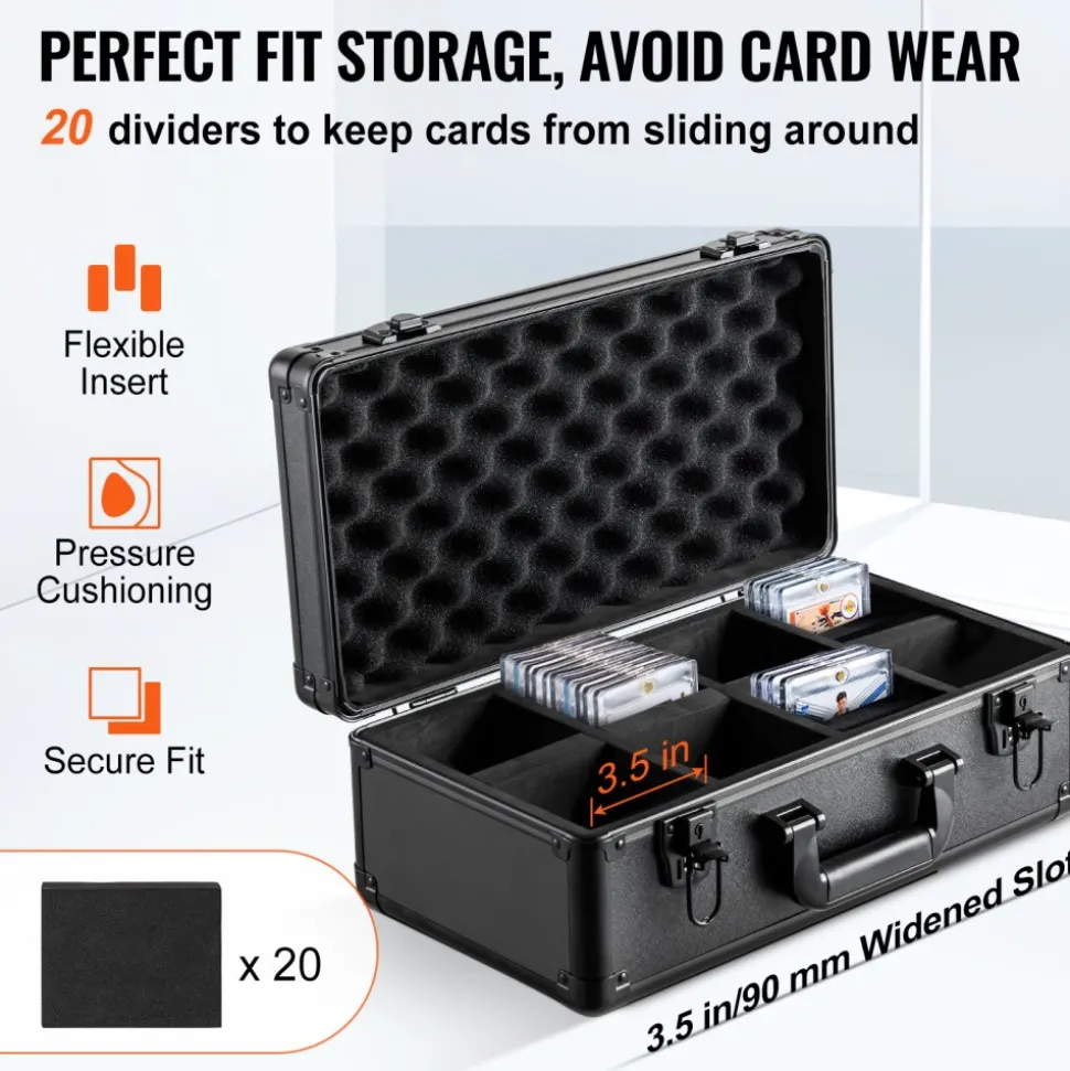 VEVOR Graded Card Storage Box, 4 Slots, Graded Sports Cards Holder Carrying Case with Key Lock Foam Dividers, for 108 PSA Graded Cards 76 BGS Cards 84 SGC Cards 388 Top Loaders or 999+ Loose Cards