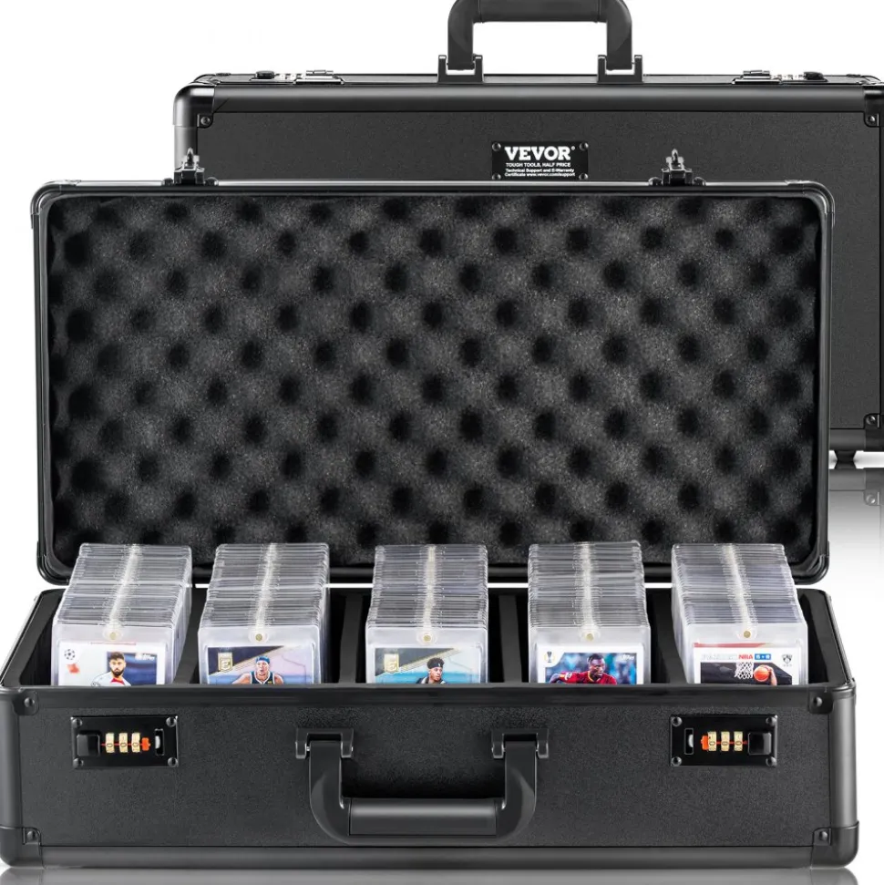 VEVOR Graded Card Storage Box, 5 Slots, Graded Sports Cards Holder Carrying Case with Coded Lock Foam Dividers, for 162 PSA Graded Cards 115 BGS Cards 130 SGC Cards 585 Top Loaders or 999+ Loose Cards