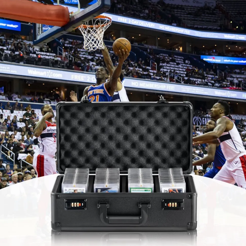 VEVOR Graded Card Storage Box, 4 Slots, Graded Sports Cards Holder Carrying Case with Key Lock Foam Dividers, for 96 PSA Graded Cards 68 BGS Cards 76 SGC Cards 348 Top Loaders or 999+ Loose Cards