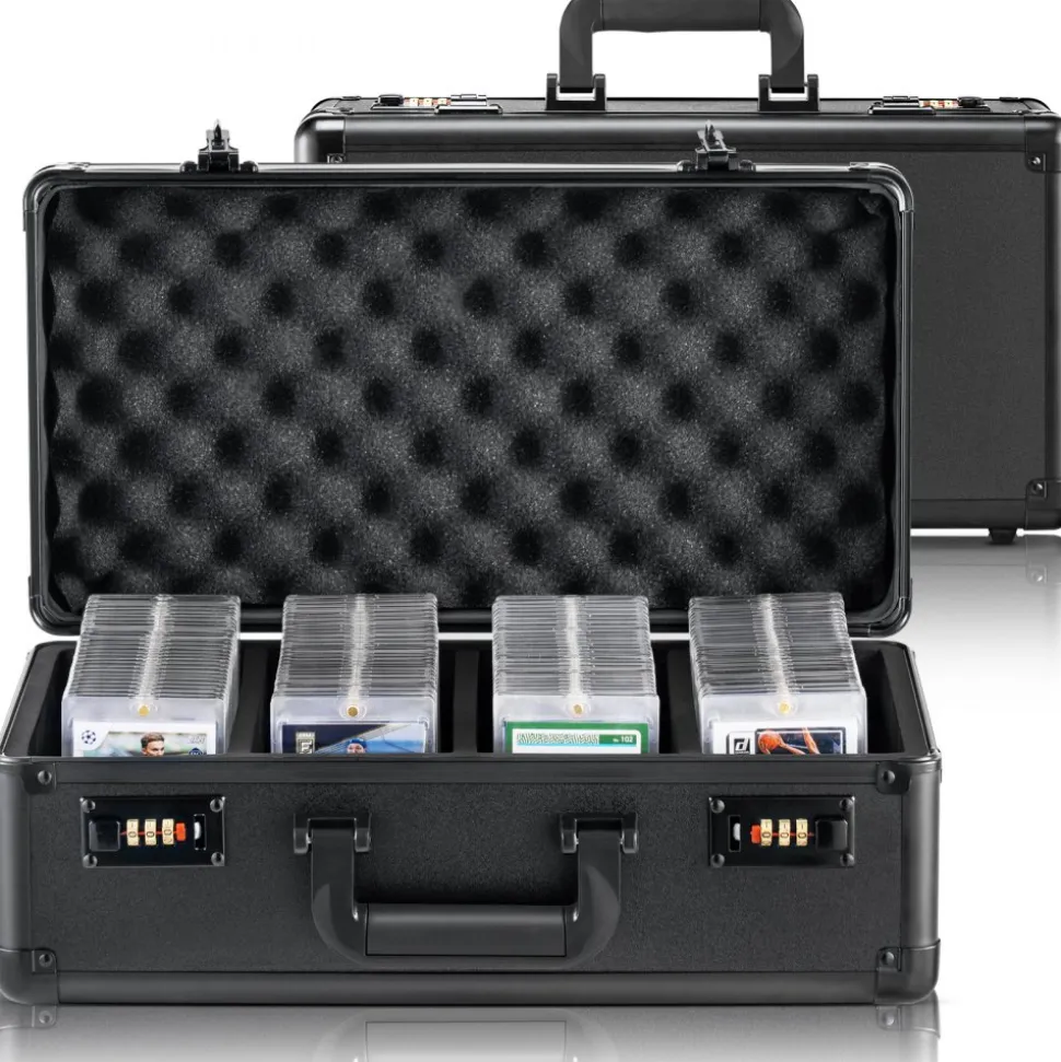 VEVOR Graded Card Storage Box, 4 Slots, Graded Sports Cards Holder Carrying Case with Key Lock Foam Dividers, for 96 PSA Graded Cards 68 BGS Cards 76 SGC Cards 348 Top Loaders or 999+ Loose Cards