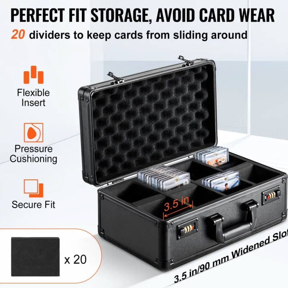 VEVOR Graded Card Storage Box, 4 Slots, Graded Sports Cards Holder Carrying Case with Key Lock Foam Dividers, for 96 PSA Graded Cards 68 BGS Cards 76 SGC Cards 348 Top Loaders or 999+ Loose Cards