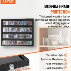 VEVOR 36 Graded Sports Card Display Case, 30.5x24.3x2.1 in, Baseball Card Display Frame with 98% UV Protection Clear View PC Glass, Lockable Wall Cabinet for Football Basketball Hockey Trading Card