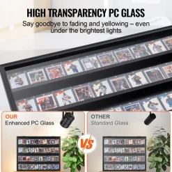 VEVOR 36 Graded Sports Card Display Case, 30.5x24.3x2.1 in, Baseball Card Display Frame with 98% UV Protection Clear View PC Glass, Lockable Wall Cabinet for Football Basketball Hockey Trading Card