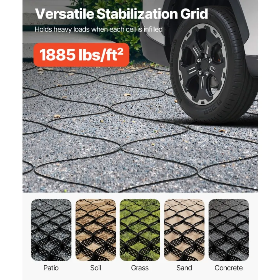 VEVOR Gravel Grid, 2 Inch Depth, 32.81 x 9.84 FT / 10000 x 3000 mm, 1880 LBS Per Sq ft Grass Ground Retainer, Permeable Geo Grids Driveway Stabilization, for Garden, Patio, Walkway, RV Parking Slopes