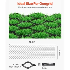 VEVOR Gravel Grid, 2 Inch Depth, 32.81 x 9.84 FT / 10000 x 3000 mm, 1880 LBS Per Sq ft Grass Ground Retainer, Permeable Geo Grids Driveway Stabilization, for Garden, Patio, Walkway, RV Parking Slopes