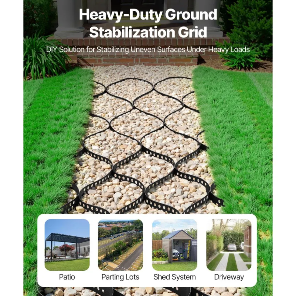 VEVOR Gravel Grid, 3 Inch Depth, 17.06 x 8.86 FT / 5200 x 2700 mm, 1880 LBS Per Sq ft Grass Ground Retainer, Permeable Geo Grids Driveway Stabilization, for Garden, Patio, Walkway, RV Parking Slopes