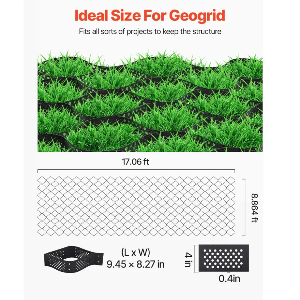 VEVOR Gravel Grid, 3 Inch Depth, 17.06 x 8.86 FT / 5200 x 2700 mm, 1880 LBS Per Sq ft Grass Ground Retainer, Permeable Geo Grids Driveway Stabilization, for Garden, Patio, Walkway, RV Parking Slopes